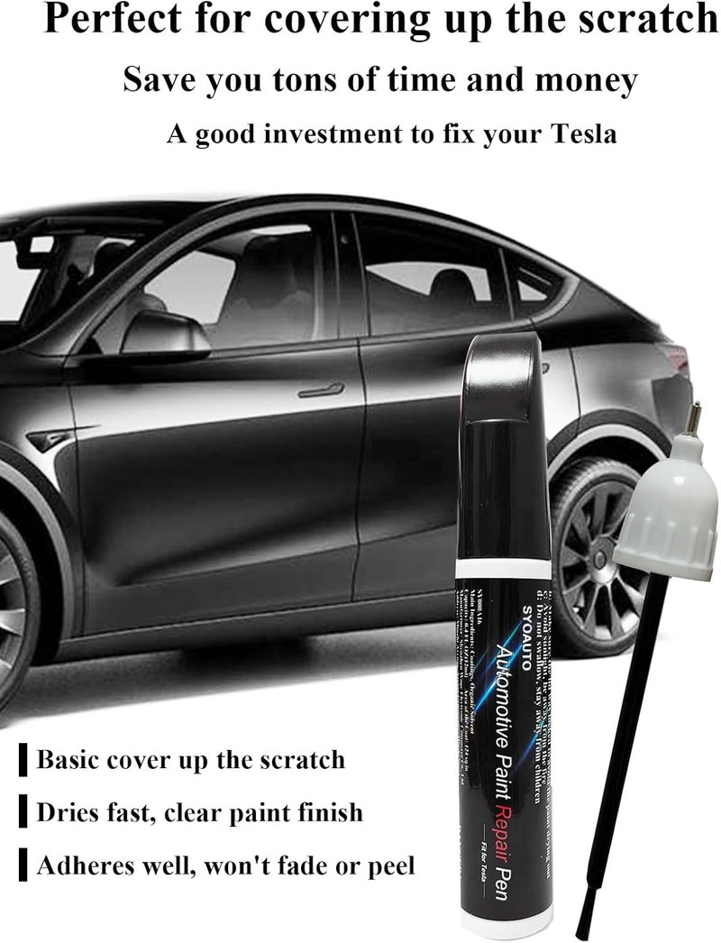 SYOAUTO طلاء لمسة سوداء PBSB لسيارة تسلا موديل Y 3 X S قلم طلاء لمسة 0.4 أونصة قلم إصلاح خدوش السيارات فرشاة ورأس 2 في 1 قلم (PBSB الأسود) - Image 2